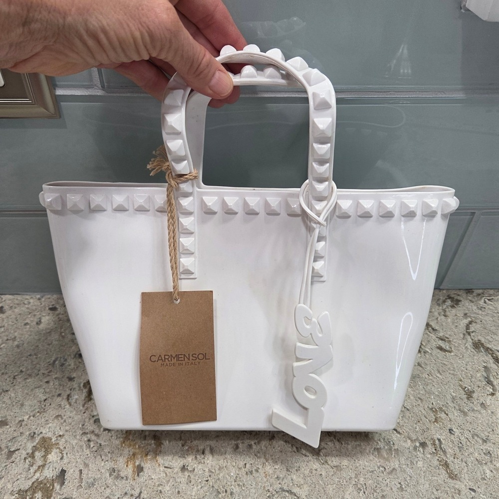 Carmen Sol White Jelly Tote Bag Italy Studded Love Charm New With Flaws Small